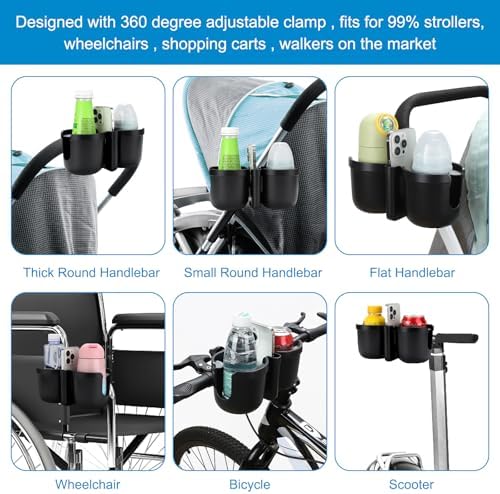Accmor Stroller Cup Holder with Phone Holder, Bike Cup Holder, Walker Scooter Wheelchair Cup Holder Attachment, Universal Cup Holder for Uppababy Graco Strollers - Image 6