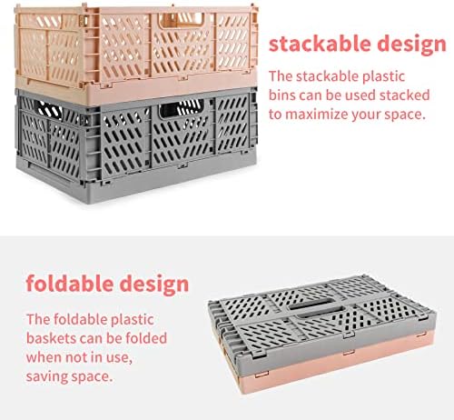 2 Pack Stackable Storage Crates, Plastic Foldable Baskets Large Blue - Image 5
