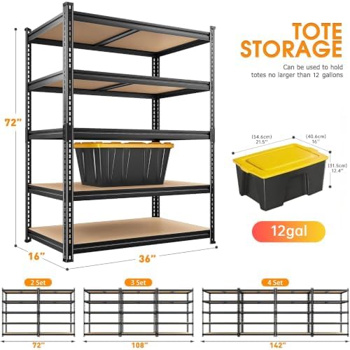 REIBII 2 Pack Garage Shelving, 2400LBS Each,Heavy Duty Storage Shelves - Image 3