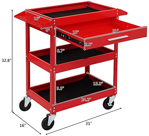 TUFFIOM 3 Tier Rolling Tool Cart on Wheels with Drawer, 330 LBS Capacity, Heavy Duty Commercial Utility Tool Service Cart, Tool Organizer for Mechanic, Garage, Warehouse & Repair Shop - Image 2