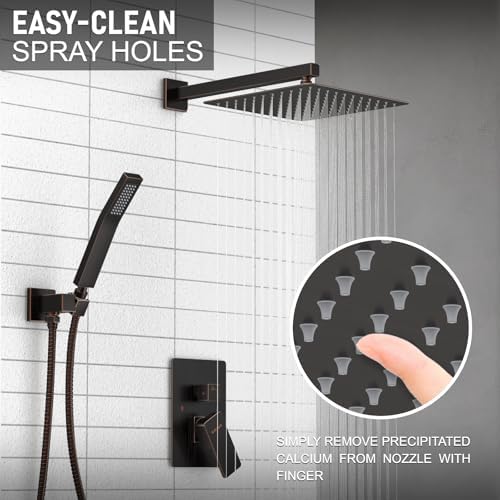 KOJOX Oil Rubbed Bronze Shower System with High Pressure 10 Inch Rainfall Shower Head, Handheld Shower head and Shower Faucet Trim valve, Bathroom Luxury Rain Mixer Shower Set Wall Mounted - Image 2