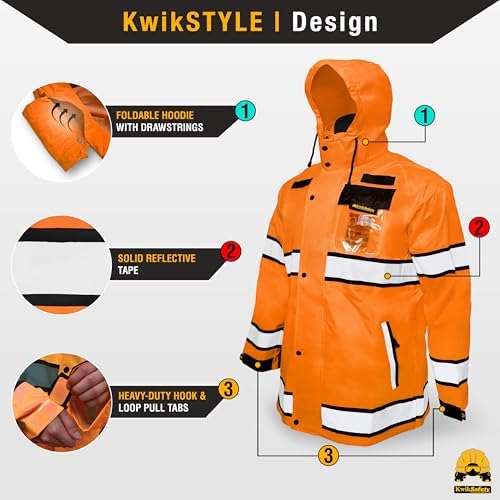 KwikSafety - Charlotte, NC - TORRENT Rain Jacket & Trench Coat ANSI OSHA Class 3 High Visibility Jacket Hi Vis Rain Gear - Image 3