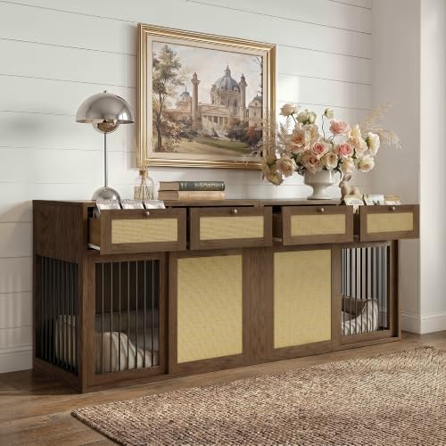 PureCozy 2-Piece Double Dog Crate Furniture, 80 Inch, Dark Oak - Image 3