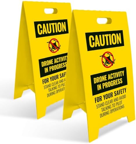 Caution Drone Activity In Progress For Your Safety Stand Clear and Avoid Double Sided Floor Sign, Yellow, 20x11 Inches, Coro Plastic Made in USA - Image 4