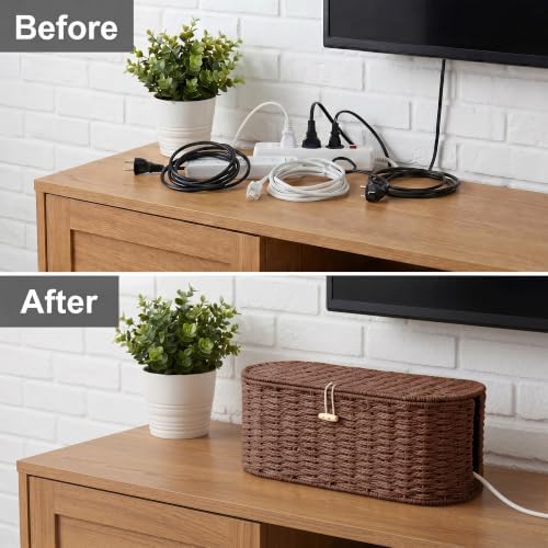 Set of 2 Cable Management Box, Handwoven Cord Hider Box with 3 Open Slots - Image 5
