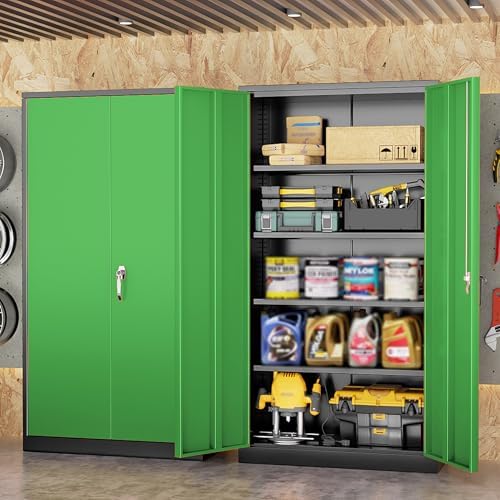 INTERGREAT Metal Lockable Storage Cabinet, 72” H Storage Cabinet with 2 Doors and 4 Adjustable Shelves for Office, Home, Garage, Pantry (Assembly Required, 18”D, Black Green) - Image 2