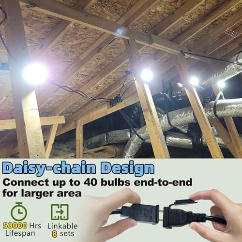 Owleye 50FT Led Work Light 85W 8000LM Waterproof Construction String Lights Linkable Temporary Work Lighting Outdoor Indoor Worklight (5 Light Heads) - Image 5