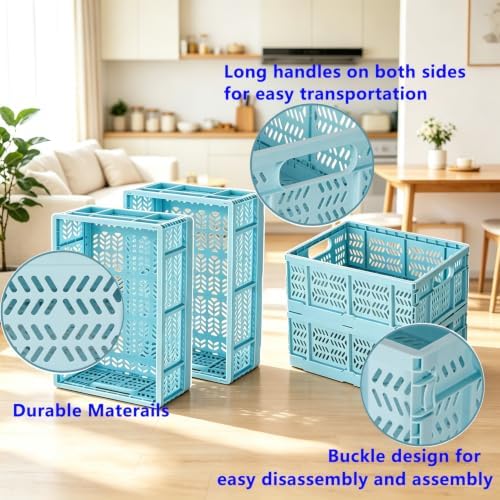 4-Pack Plastic Storage Crates,20L Foldable Baskets,Collapsible Crates, Storage Baskets and Bins for Home Storage, Office Products(Lt Blue) - Image 5