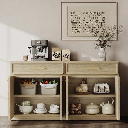 SICOTAS Buffet Cabinet with Storage Tall Modern Accent Storage Cabinet with Doors and Shelves 90 inch Wide Wooden Sideboard Credenza Buffets Console Table Coffee Bar for Kitchen Dining Living Room - Image 5