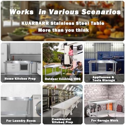 KUARBARR Stainless Steel Table for Prep & Work with Backsplash 24 x 30 Inches NSF Metal Commercial Kitchen Adjustable Under Shelf Worktable for Restaurant Home Outdoor - Image 6