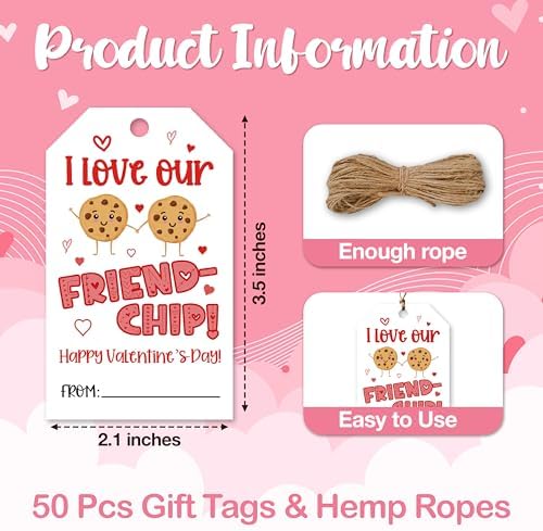 Valentine's Day Gift Tags, 50 Happy Valentine's Day Tags with String - Image 2