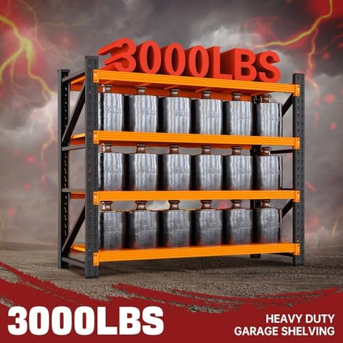 RAVIGIN 3000LBS Storage Shelves, 48" W Garage Shelving Heavy Duty Metal Adjustable Garage Shelves, Shelving Units Industrial Shelving for Warehouse, 48" W x 23.7" D x 70" H,Orange - Image 3