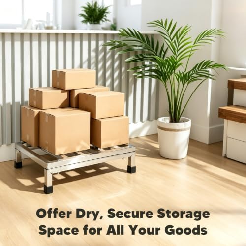2 Pack Dunnage Rack, 15.7x11.8x3.9 Stainless Steel Shelf, Floor Shelf, Commercial Food Floor Rack 300 lb Capacity for Restaurant Kitchen Garage and Bakery, Shop & Garage Storage - Image 4