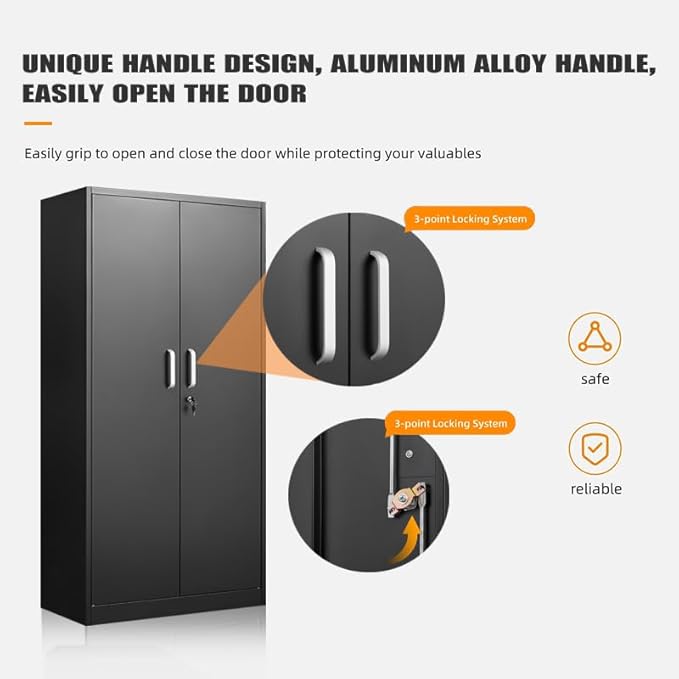 Garage Storage Cabinet with 2 Lockable Doors, Adjustable Shelves Metal Storage - Image 4