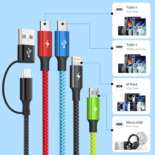 4 in 2 Multi Charging Cable, 2 Pack 5FT Dual Input Charging Cords - Image 2