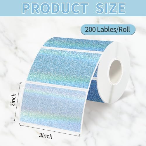 3"x2" Holographic Thermal Label,Self-Adhesive Rectangle Thermal Sticker for Logo Design,Price Tag,Thanks Card,Address,QR Code（Blue Gradient Dots） - Image 2