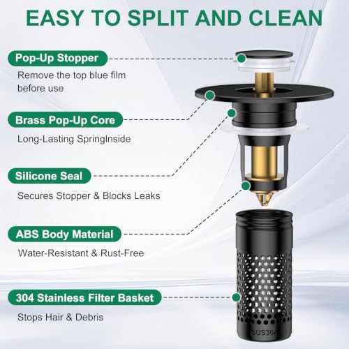 Bathroom Sink Drain Strainer,Universal Pop-Up Sink Stopper Hair Catcher - Image 7
