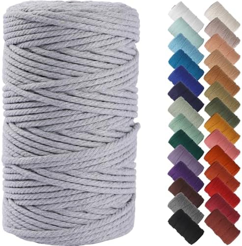 NOANTA Light Grey Macrame Cord 4mm x 109yards, Cotton Rope Macrame Yarn by NOANTA