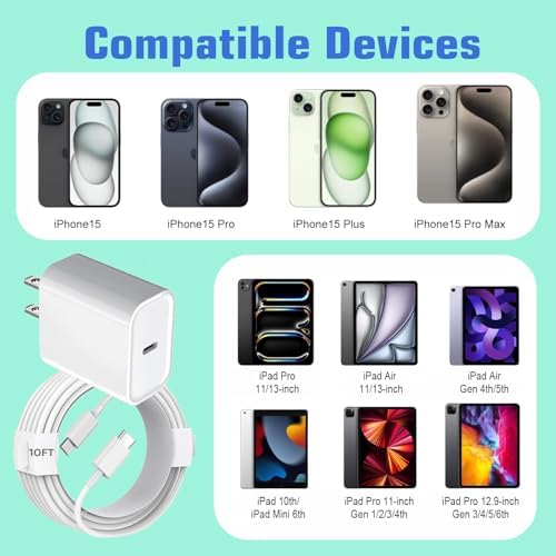 iPhone 17 16 Charger Fast Charging, 10FT Cable 3Pack 20W USB C Fast Charger - Image 6
