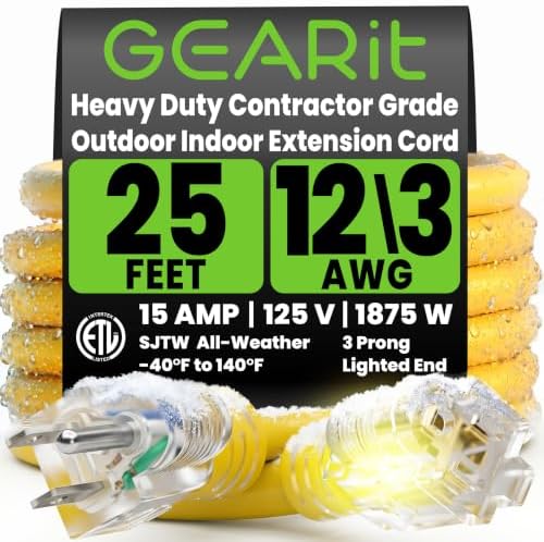GEARit 25 Ft 12 Gauge Extension Cord SJTW OFC Copper ETL 15A 125V Grounded by GEARit