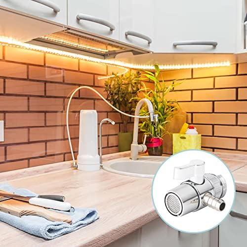 Faucet Diverter Valve, 9.5mm Barb for 3/8" ID Flexible Hose, Countertop Water Filter Adapter with Solid Brass Handle, M22 Male to M24 Male Adapter Rings, Clamps & Extra Washers - Image 6