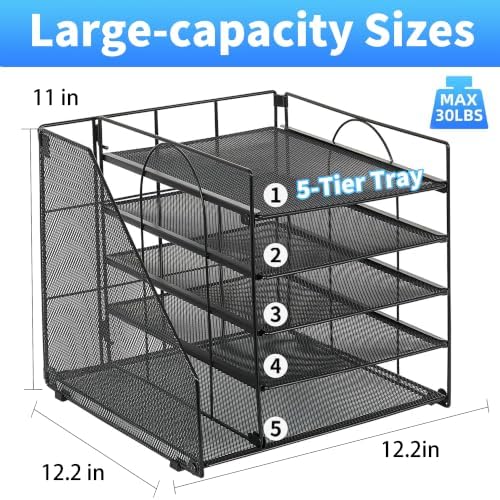 OPNICE Desk Organizer, 5-Tier Paper Organizer Letter Tray, Black - Image 2