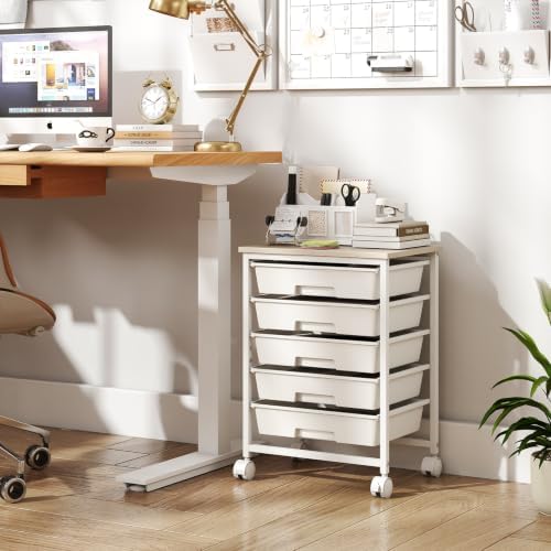 Giantex 5 Drawers Rolling Cart with Wheels, Wood Top, Sturdy Frame - Image 5