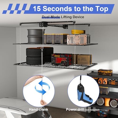 Overhead Double-Layer Garage Storage Rack, 4 8 FT, 650 lb, Black - Image 6