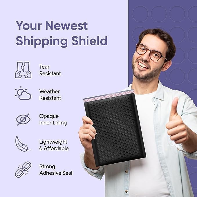 Black 12.5x19.5 Inch Large Poly Bubble Mailers #6 | Self Seal Large Padded - Image 5