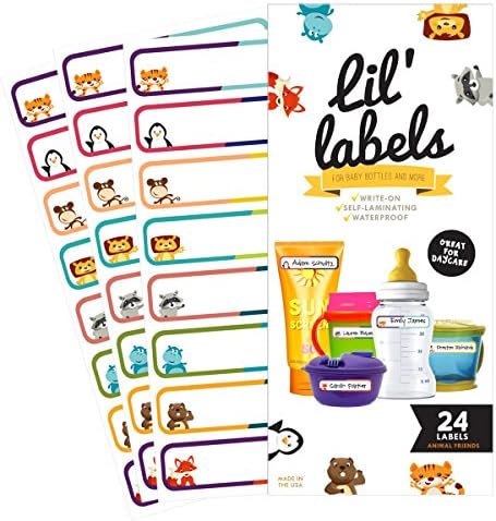 Bottle Labels, Write-On, Self-Laminating, Waterproof Kids Name Labels for Baby Bottles, Sippy Cup for Daycare School, Dishwasher Safe (Animal Friends), Made in The USA by LilLabels