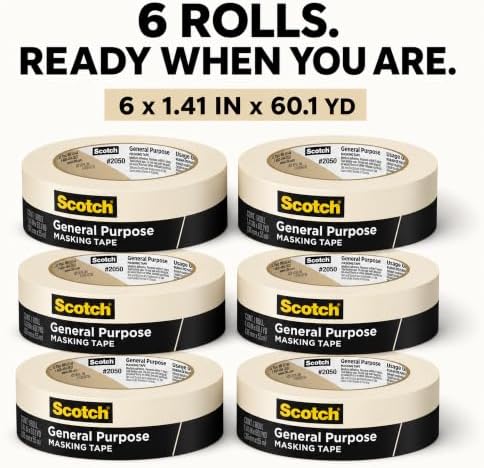 Scotch General Purpose Masking Tape, Tan, 1.41 in x 60.1 yd, 6 Rolls - Image 2