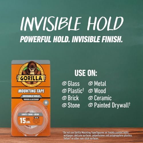 GORILLA Invisible Hold Mounting Tape, Holds Up to 15 lbs, Clear, 1" x 60", (Pack of 6) - Image 4