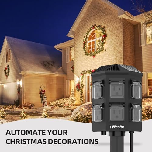 TiFFCOFiO Outdoor Power Strip Timer, Dusk to Dawn Light Sensor Countdown, 100 Feet Extension Cord Waterproof, 6 Grounded Outlets for Halloween and Christmas Decorations, ETL Listed (100 FT) - Image 6