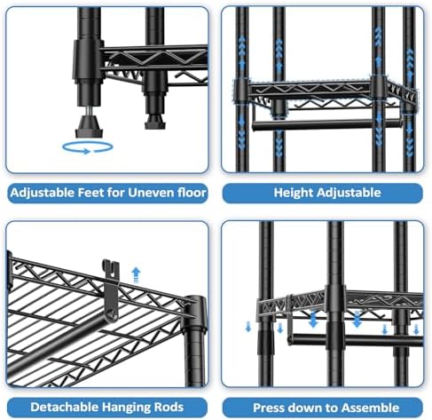 IZEUK Heavy Duty Garment Rack Wire Clothes Rack for Hanging Clothes (Black, 3 composition, 15.7" D x 43.3" W x 76.5" H) - Image 3