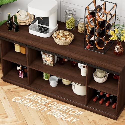 Shahoo Farmhouse Sideboard Buffet Cabinet, Coffee Bar Storage with Sliding Barn Doors, Shelf for Home Dining Room, Espresso - Image 4