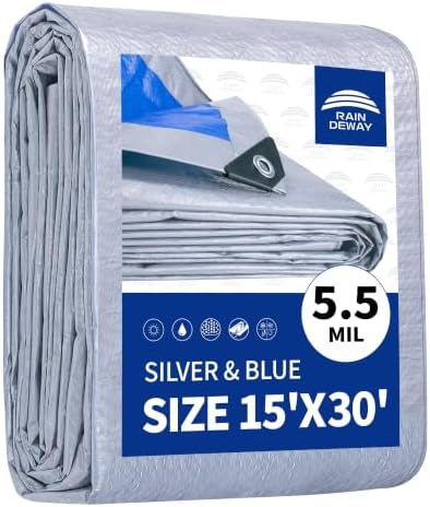 RAINDEWAY Tarps 15x30Ft 5.5 Mil Multipurpose Waterproof Poly Tarp Cover by RAINDEWAY