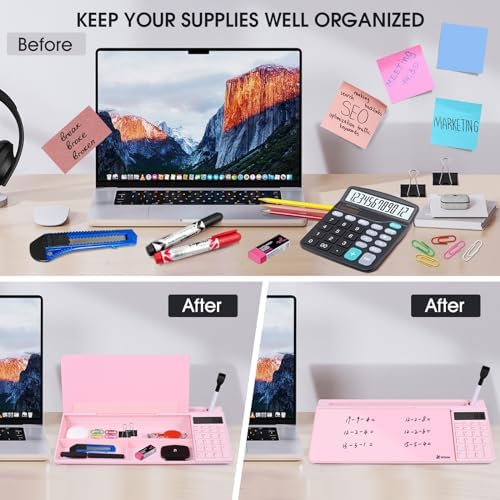 Varhomax Glass Desk Whiteboard Pink with Calculator - Image 4