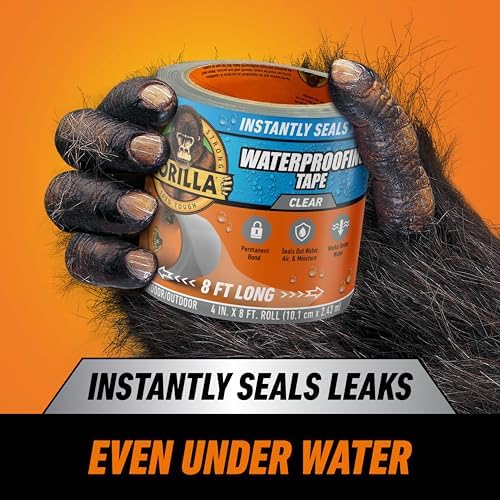 Gorilla Waterproof Patch & Seal Tape, Clear Tape, 4" x 8' (Pack of 4) - Permanent Weather Resistant Seal for Leaks and Repairs - Image 2