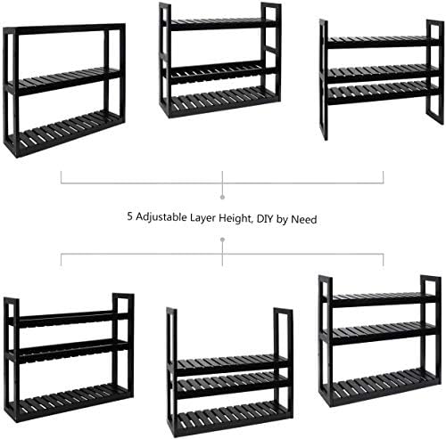Domax Bamboo Bathroom Shelf 3-Tier Wall Mount Storage Rack Multifunctional Adjustable Layer Free Standing Over Toilet Utility Shelves Living Room Kitchen (Black) - Image 5