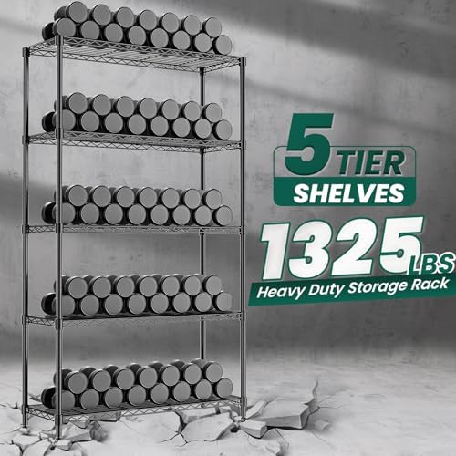 5-Tier Storage Shelves 72" H Wire Shelving, Adjustable Metal Shelving Pantry Shelves, 1325LBS Heavy Duty Rack with Shelf Liners for Garage Commercial Kitchen, 36" W x 14" D x 72" H, Black - Image 5