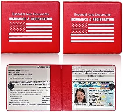 Ziciner Car Registration Insurance Holder, 2Pack Essential Auto Card Document Glove Box Organizer with Touch Fastener, Vehicle Interior Accessories Perfect for Most Car, Truck, SUV (Red/White Flag) by Ziciner