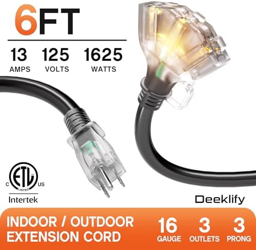 6FT 16 Gauge Black Outdoor Extension Cord with Multiple Outlets - Image 2