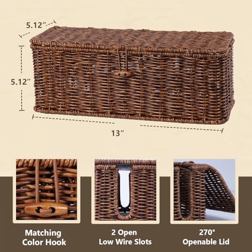 Cable Management Box, Cord Organizer with Lid & Cable Ties - Brown, M - Image 2