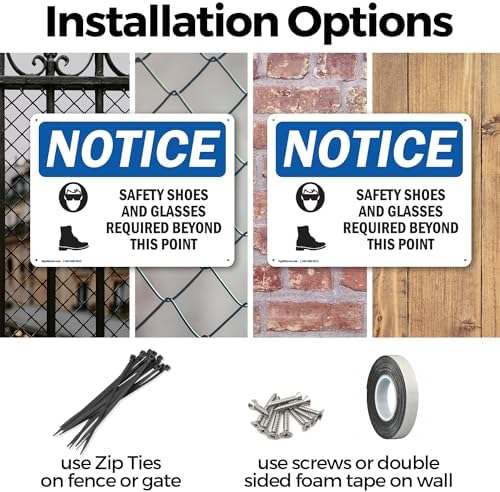 (2 Pack) Safety Shoes And Glasses Required OSHA Notice Sign 14 Inch X 10 Inch Indoor/Outdoor Rust-Free Aluminum Metal Signs for Workplace, Workshop, and Construction Site, Made in the USA - Image 3