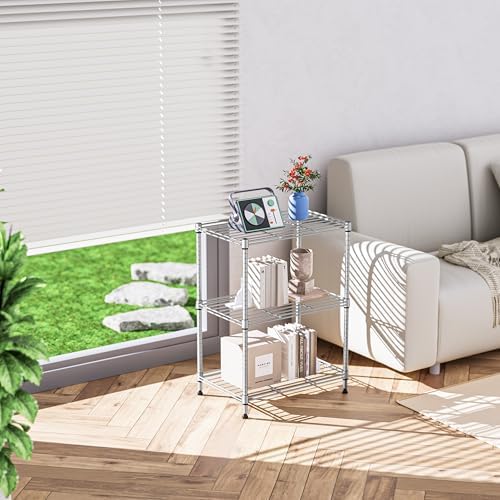 IZEUK 3 Tier Shelf, Heavy Duty Steel Wire Shelving Unit for Home, Kitchen, Laundry Room Organization, Office Storage Rack (17.7" W x 11.8" D x 26.3" H, 450LBS, Chrome) - Image 2