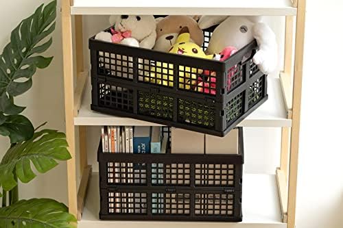 Eslite 34L Large Plastic Folding Storage Crates,Collapsible Crates for Storage,Pack of 3 (Black) - Image 6