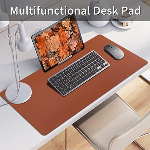 Bloss Brown Leather Desk Pad Protector, Office Desk Mat, Large Mouse Pad, Non-Slip PU Leather Desk Blotter, Laptop Desk Pad, Waterproof Desk Writing Pad for Office and Home (,35.4" x 17") - Image 2