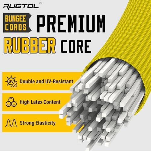 Bungee Cords with Hooks, 60 Inch Yellow Adjustable Bungee Cords with Carabiner Heavy Duty Outdoor, 8mm Thick Easy to Adjust Bungee Rope UV Resistant for Tarp, Bike Rack, Garden, Tension, 6 Pack - Image 3