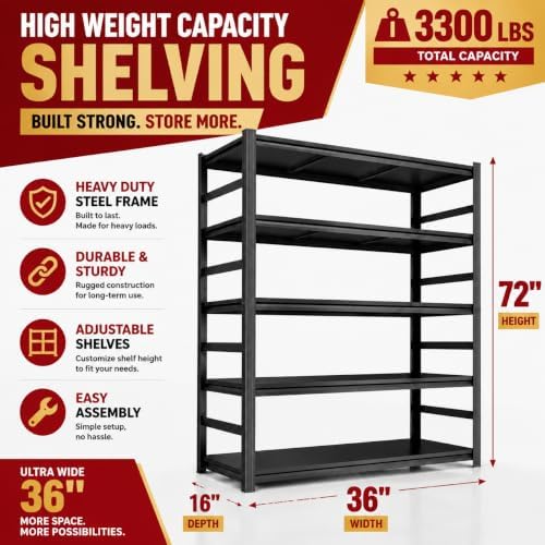 Garage Shelving, 3300 LBS Storage Shelves with Side Guard - Image 2