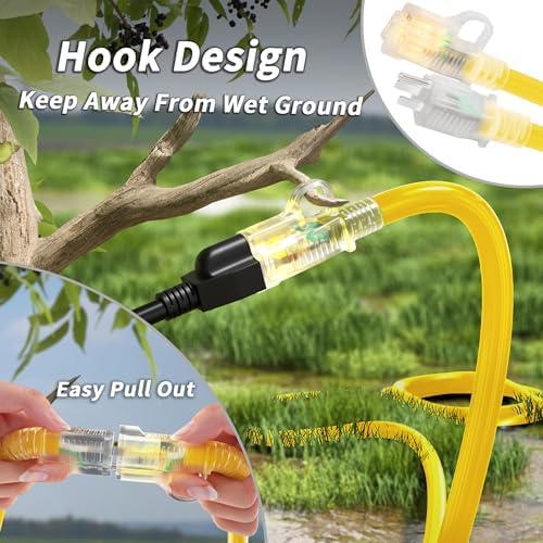 PlugSaf 14/3 AWG 75 FT Extension Cord, Heavy Duty Extension Cord, Yellow - Image 2